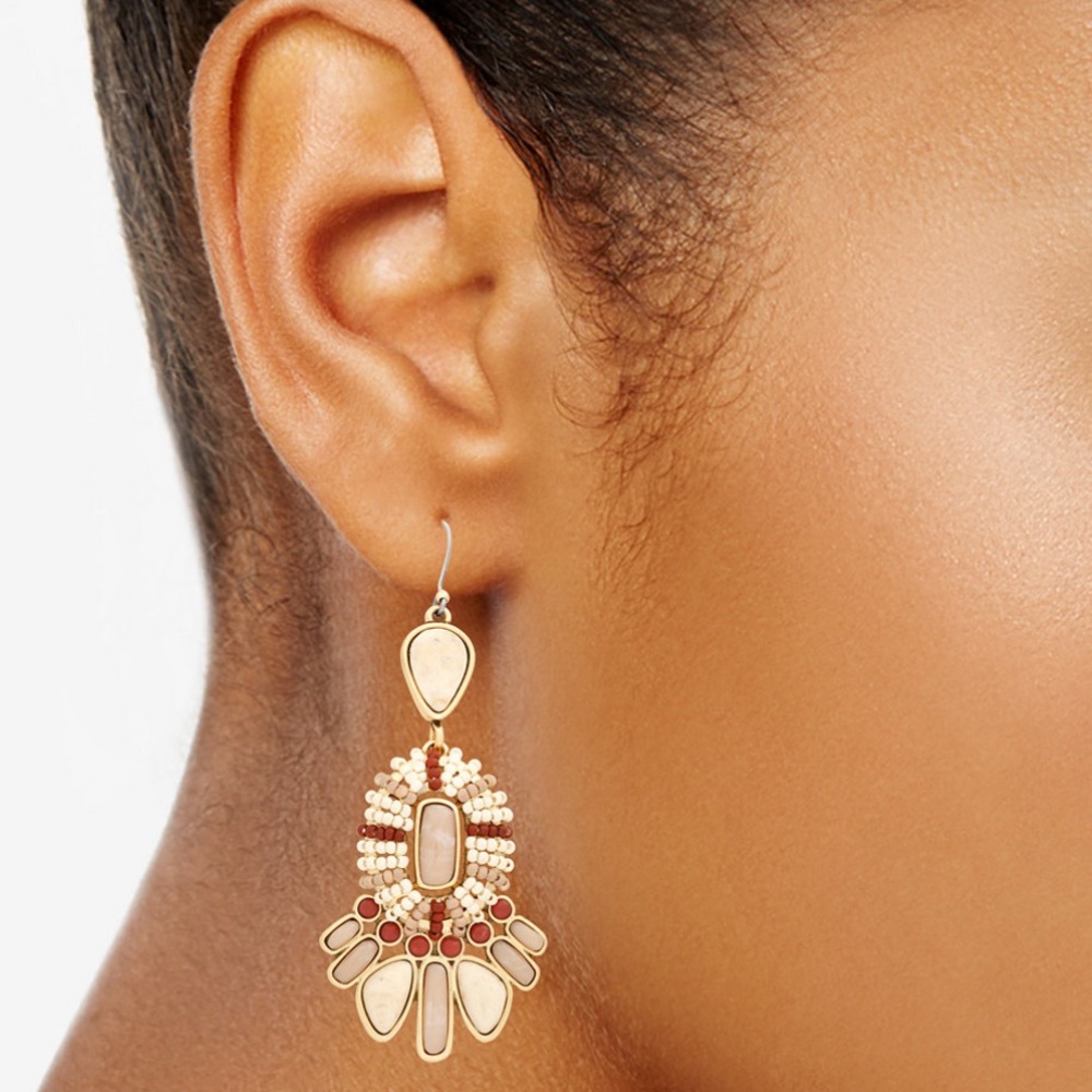 Lucky Brand Stone Bead Statement Earrings Boho